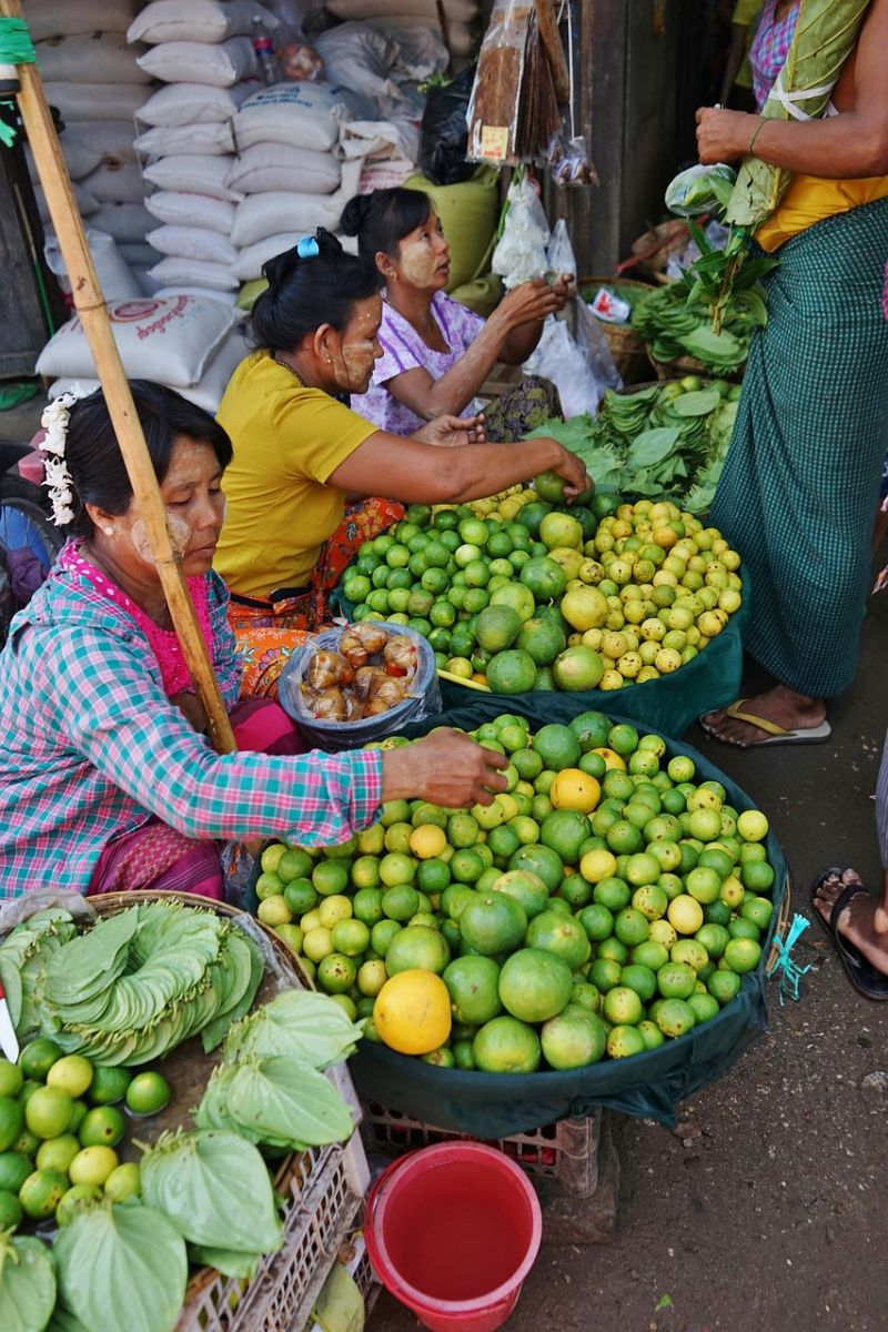 Fruit sellers at a market in Myanmar