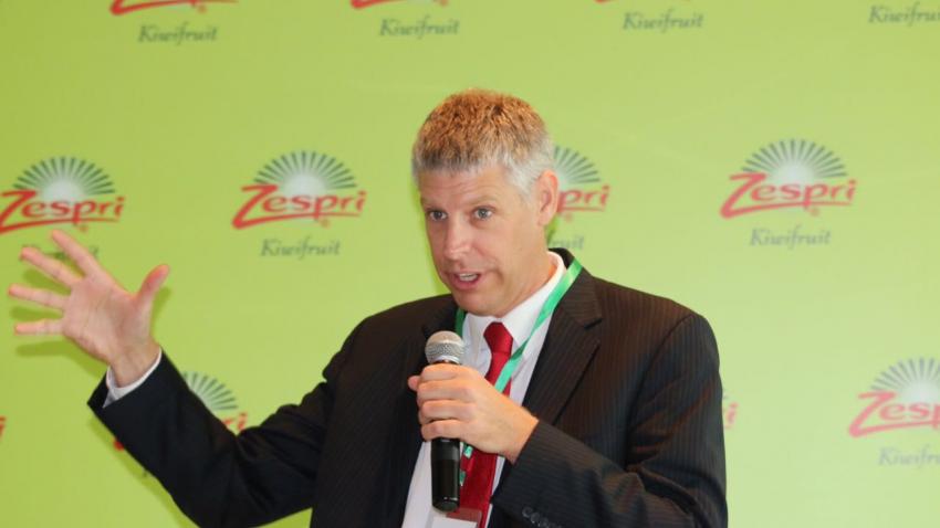 Lain Jager, Zespri CEO, speaks at an April 21 event in Shanghai